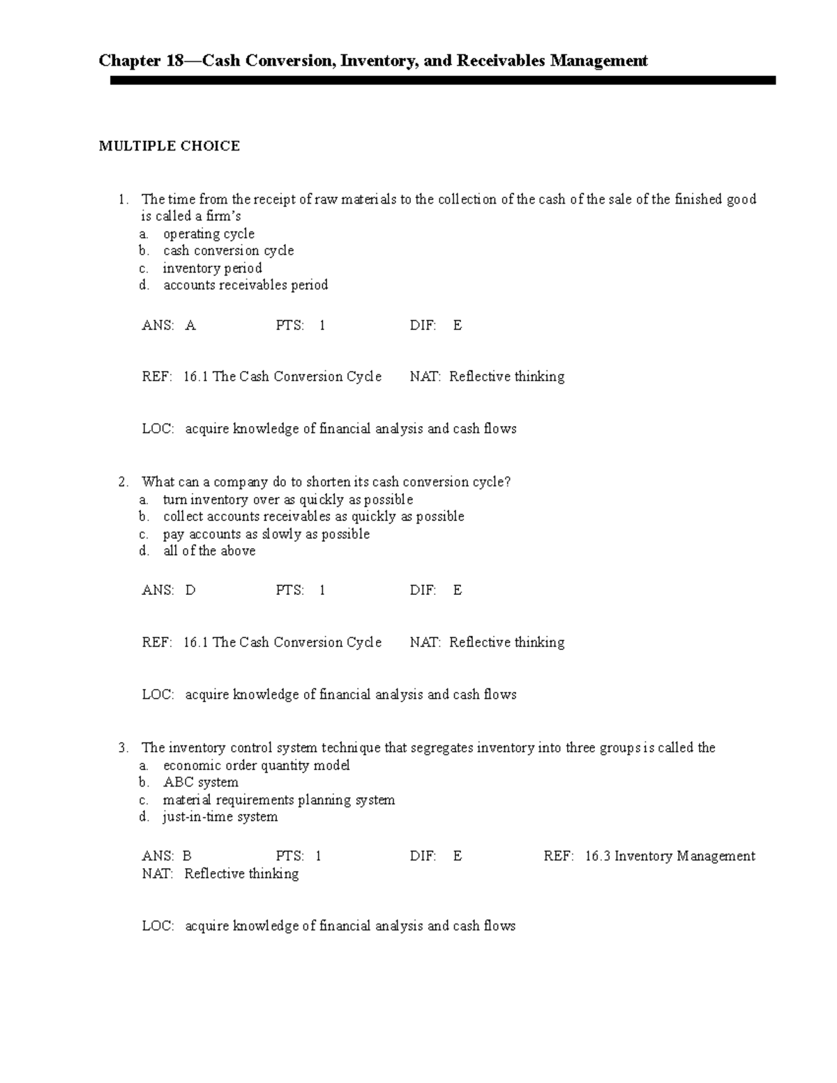 Chapter 18 cash conversion inventory and receivables management