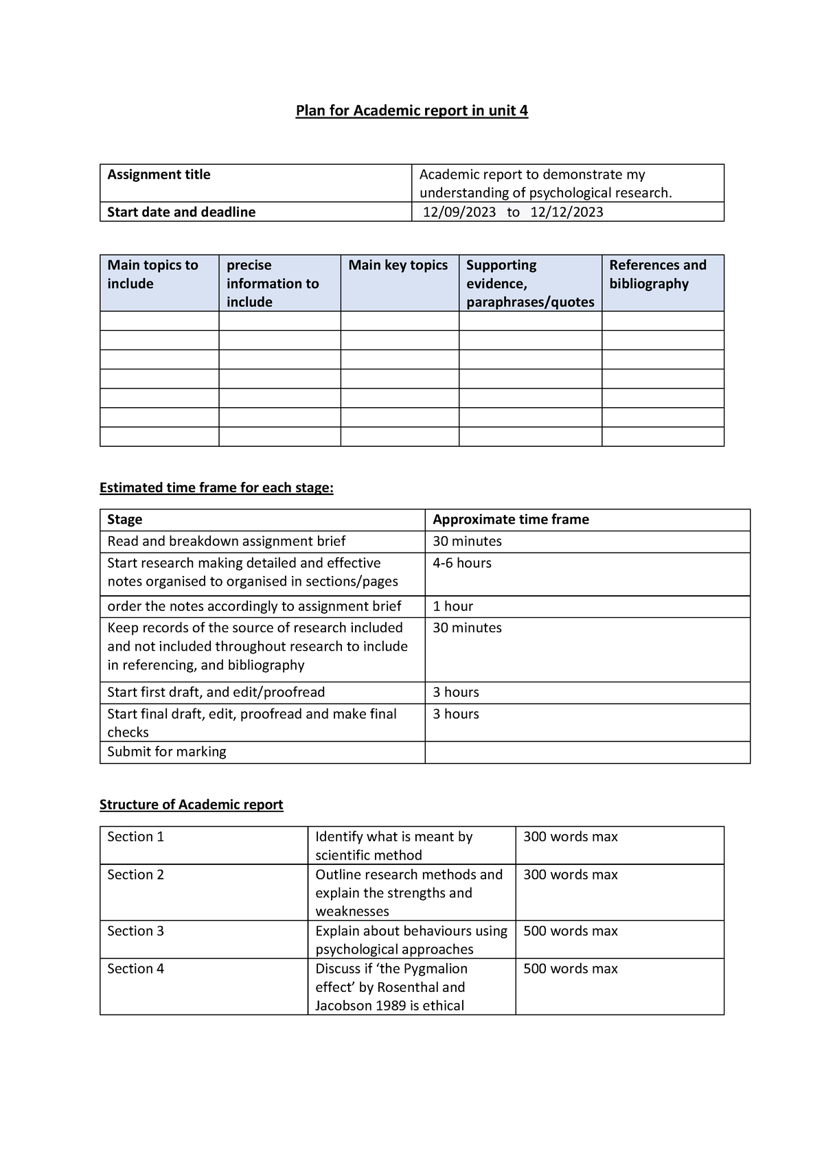 Unit 3 assignment - Plan for Academic report in unit 4 Assignment title ...