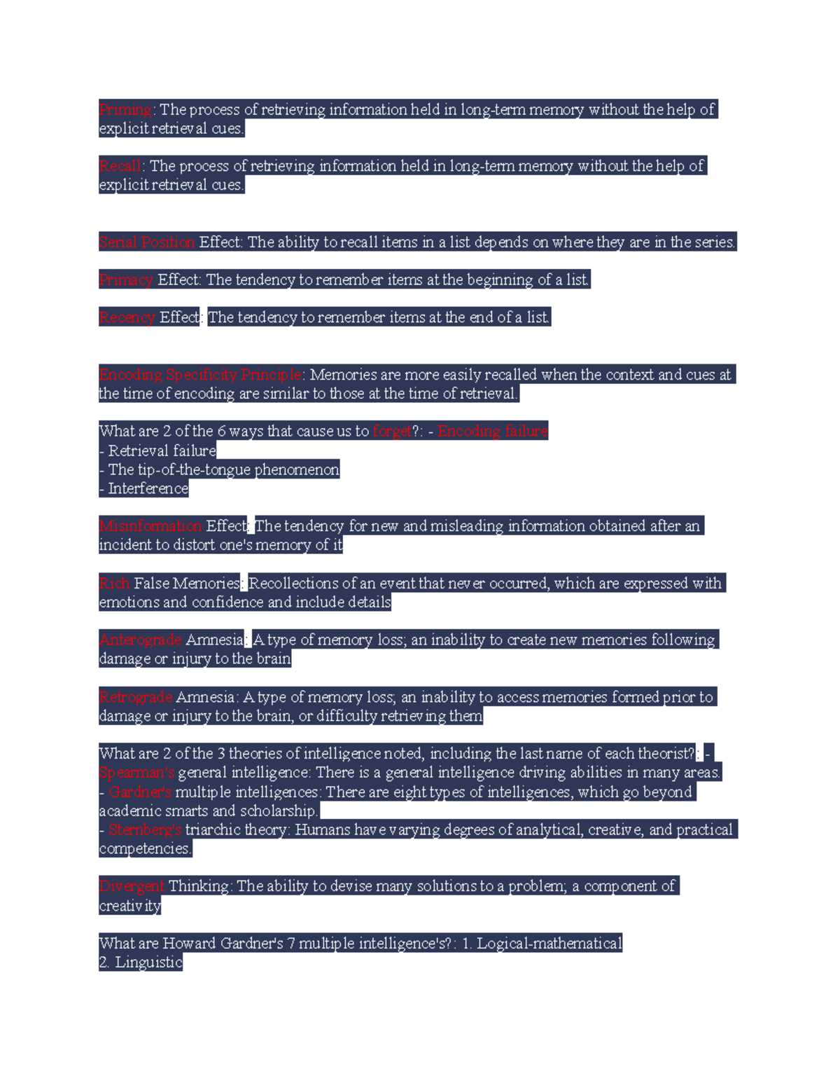 Ch 6-8 Exam Notes - Priming: The Process Of Retrieving Information Held ...