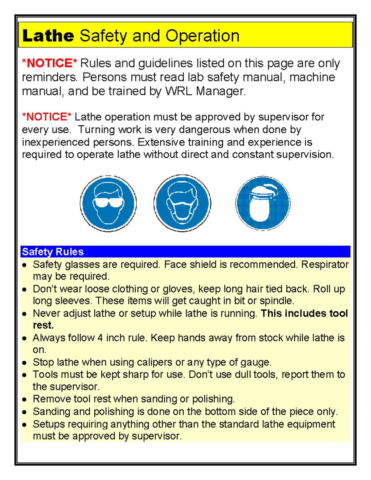 Safelathe High quality Lathe Safety and Operation NOTICE Rules and