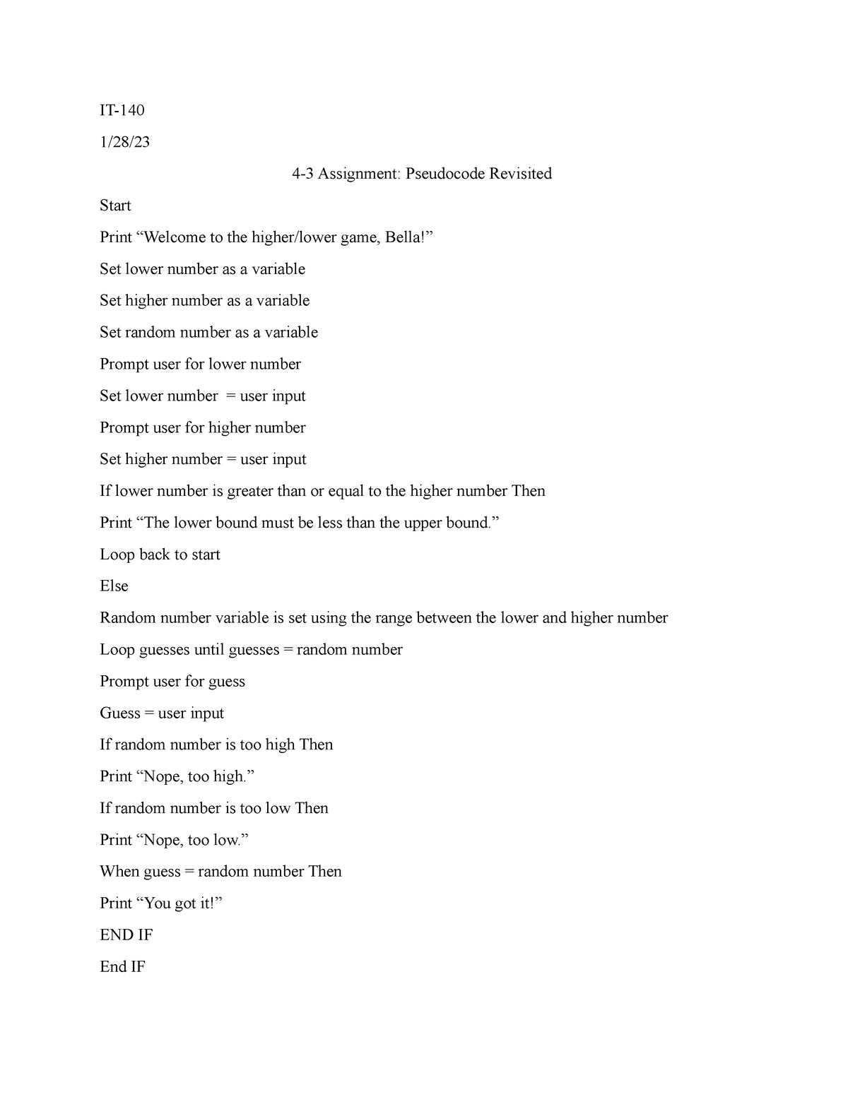 it 140 4 3 assignment pseudocode revisited