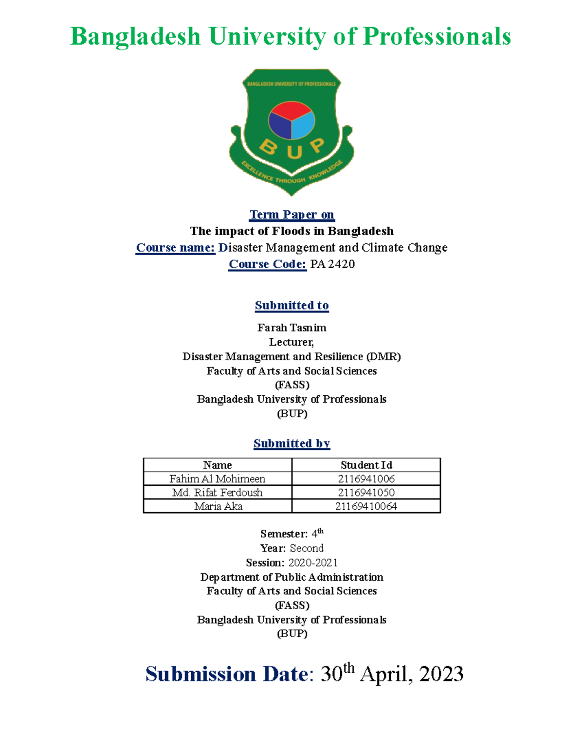 Group-1 - dccfrf - Term Paper on The impact of Floods in Bangladesh ...