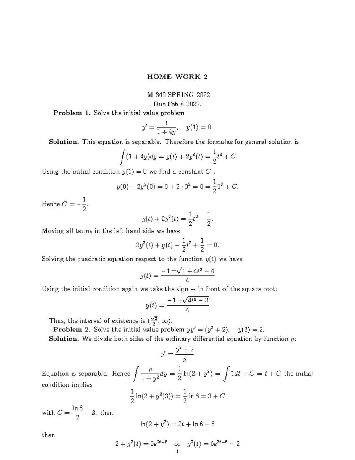 Homework 2Fall2021solutions - HOME WORK 2 M 340 SPRING 2022 Due Feb 8 ...