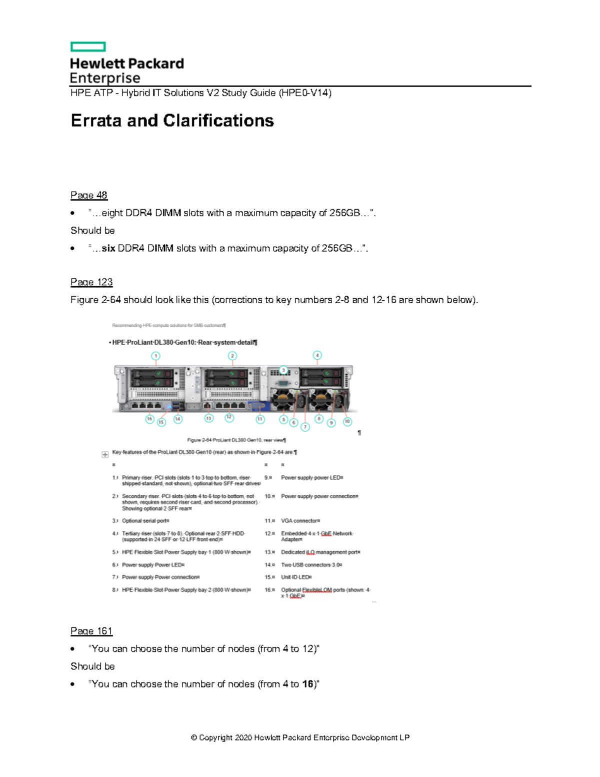 HPE Press study guide errata V14 © Copyright 2020 Hewlett Packard