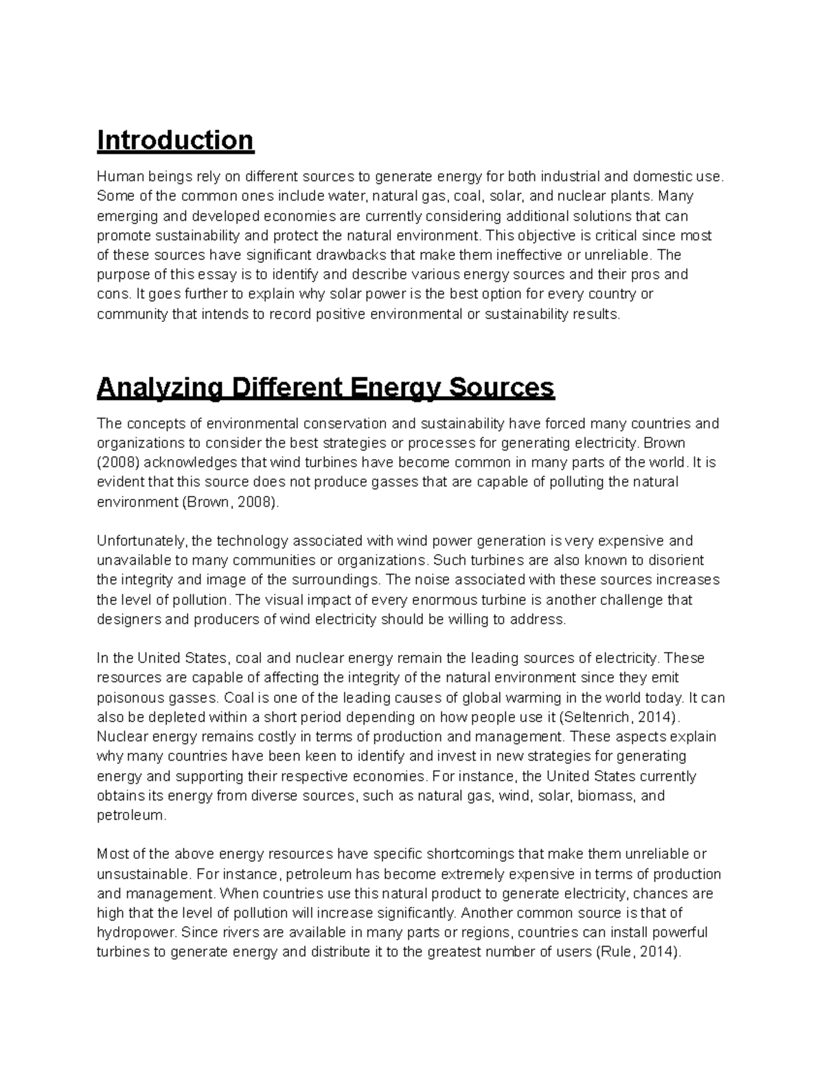 essay about power source