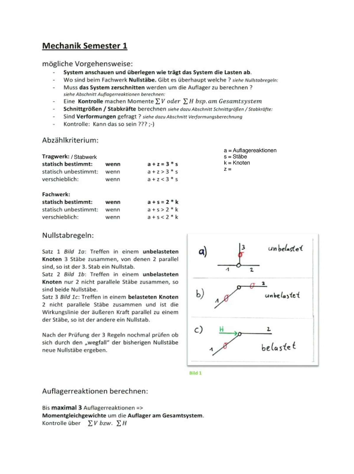 Mechanik I Formelsammlung 1 Baumechanik 1 Studocu