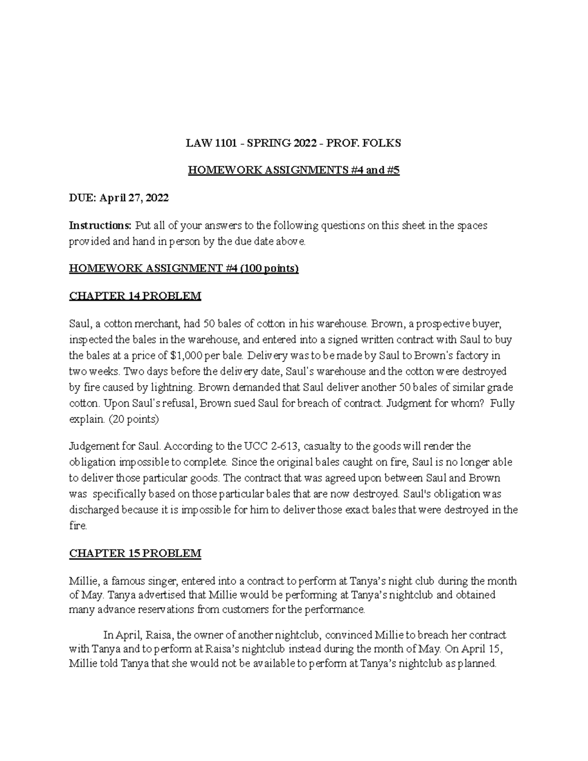 Business Law HW - One of the many homework assignments that we were ...