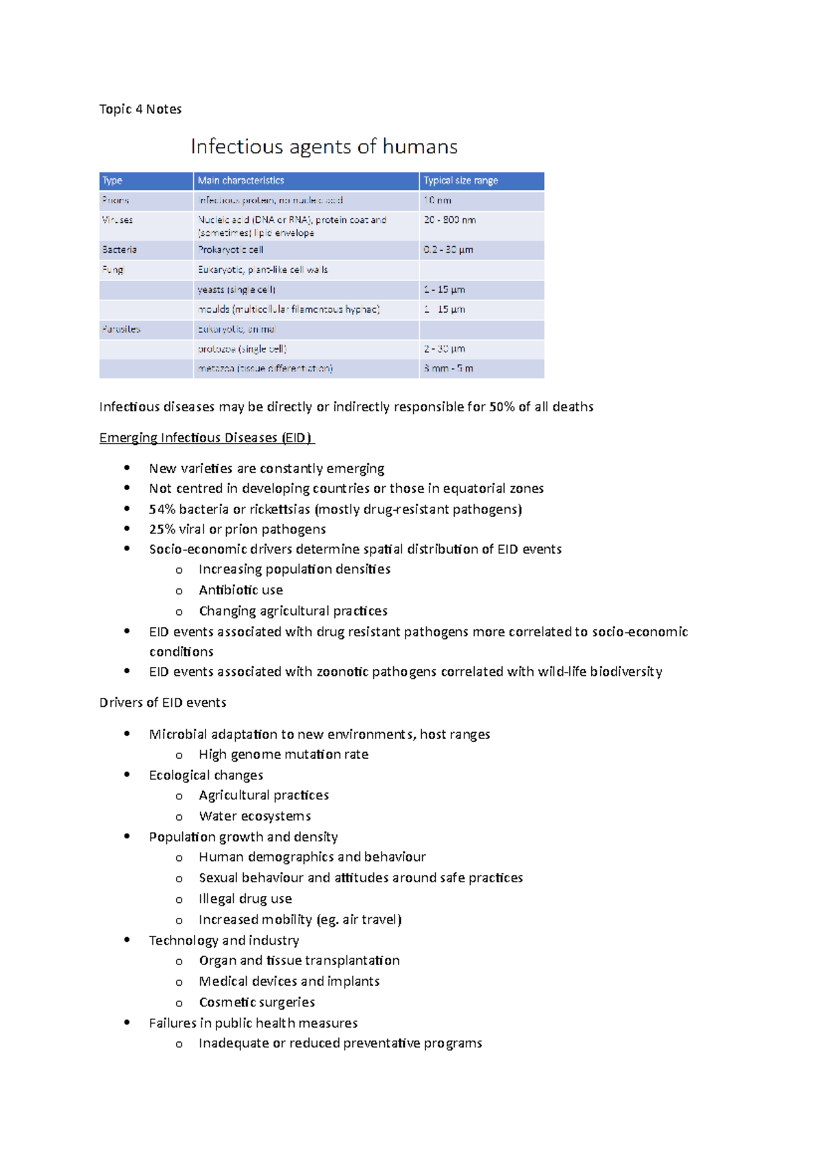 Topic 4 Notes - Topic 4 Notes Infectious diseases may be directly or ...