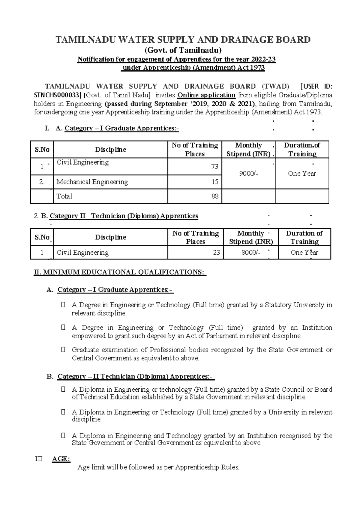 TWAD Board Recruitment Notification 2022 TAMILNADU WATER SUPPLY AND