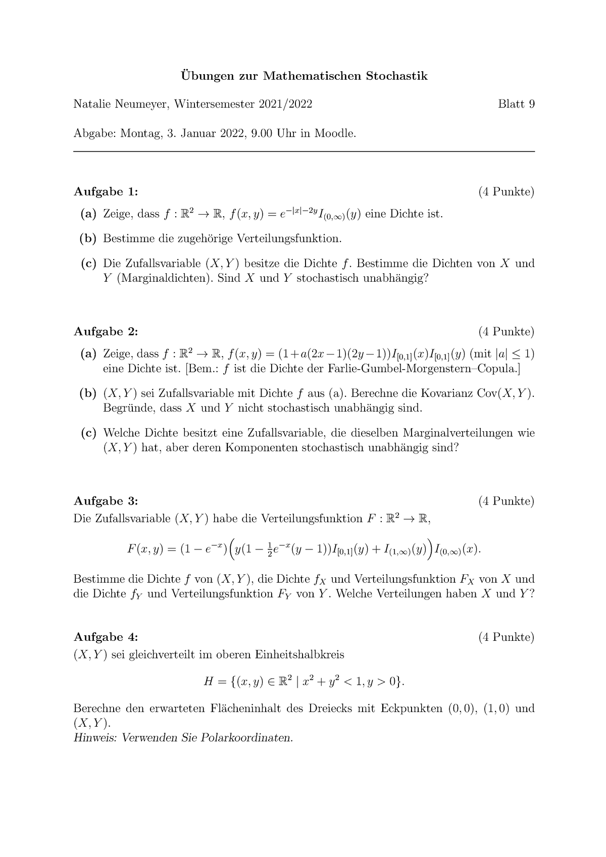 Blatt 9 - Aufgaben Aus Dem WiSe 2021/22 - Ubungen Zur Mathematischen ...