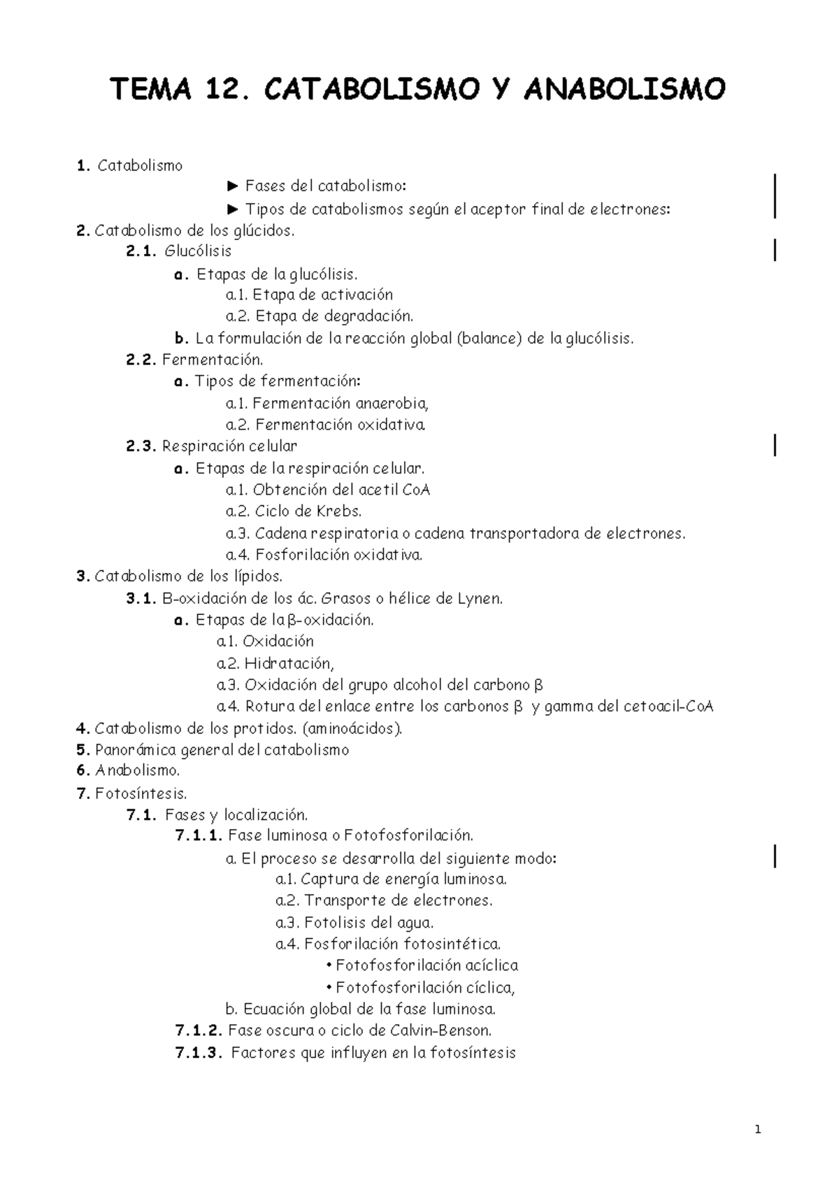 T 12 Catabolismo Y Anabolismo 09 10 - TEMA 12. CATABOLISMO Y ANABOLISMO ...