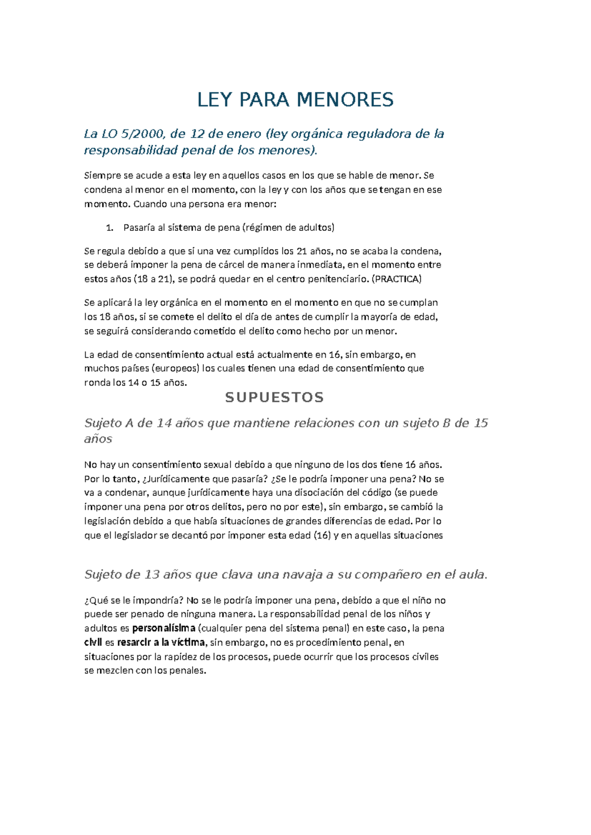 LEY PARA Menores - LEY PARA MENORES La LO 5/2000, de 12 de enero (ley ...