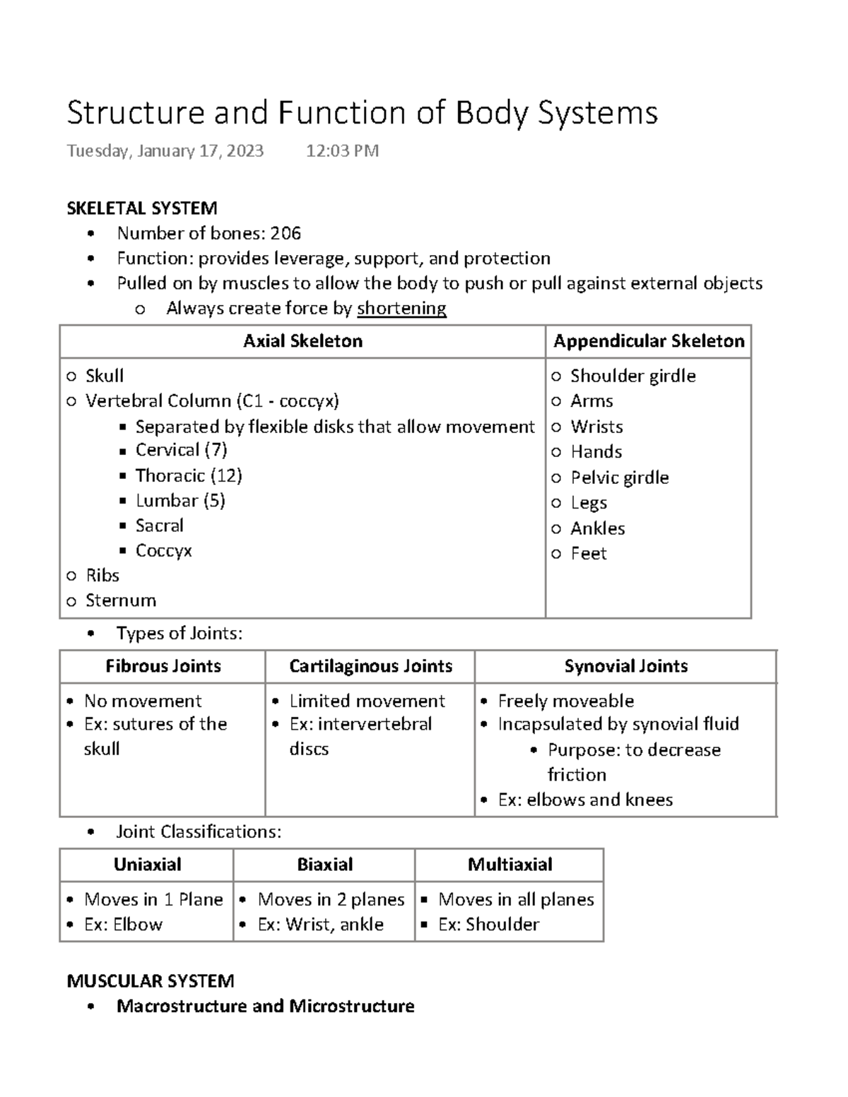 Structure and Function of Body Systems SKELETAL SYSTEM Number of
