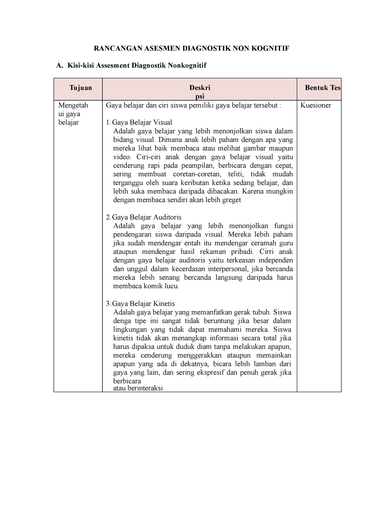 Asesmen Diagnostik Nonkognitif - RANCANGAN ASESMEN DIAGNOSTIK NON ...
