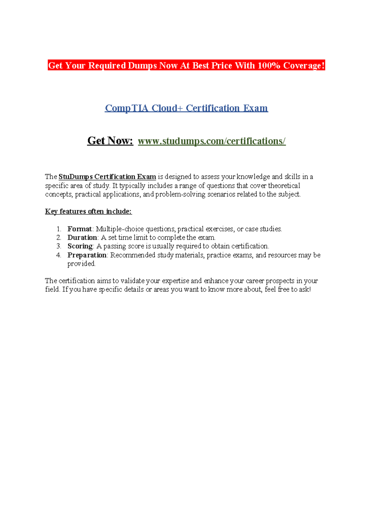 Comp TIA Cloud+ Certification Exam - Get Your Required Dumps Now At ...