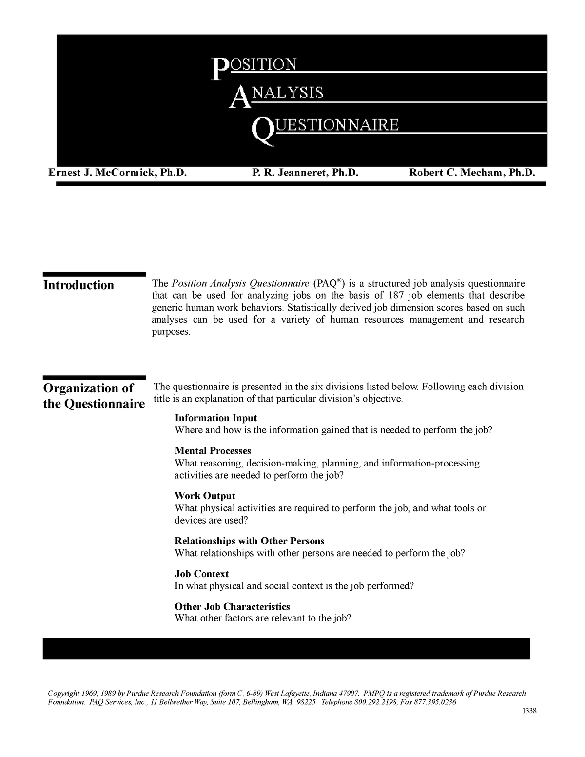 position-analysis-questionnaire-28paq29-ernest-j-mccormick-ph-p-r