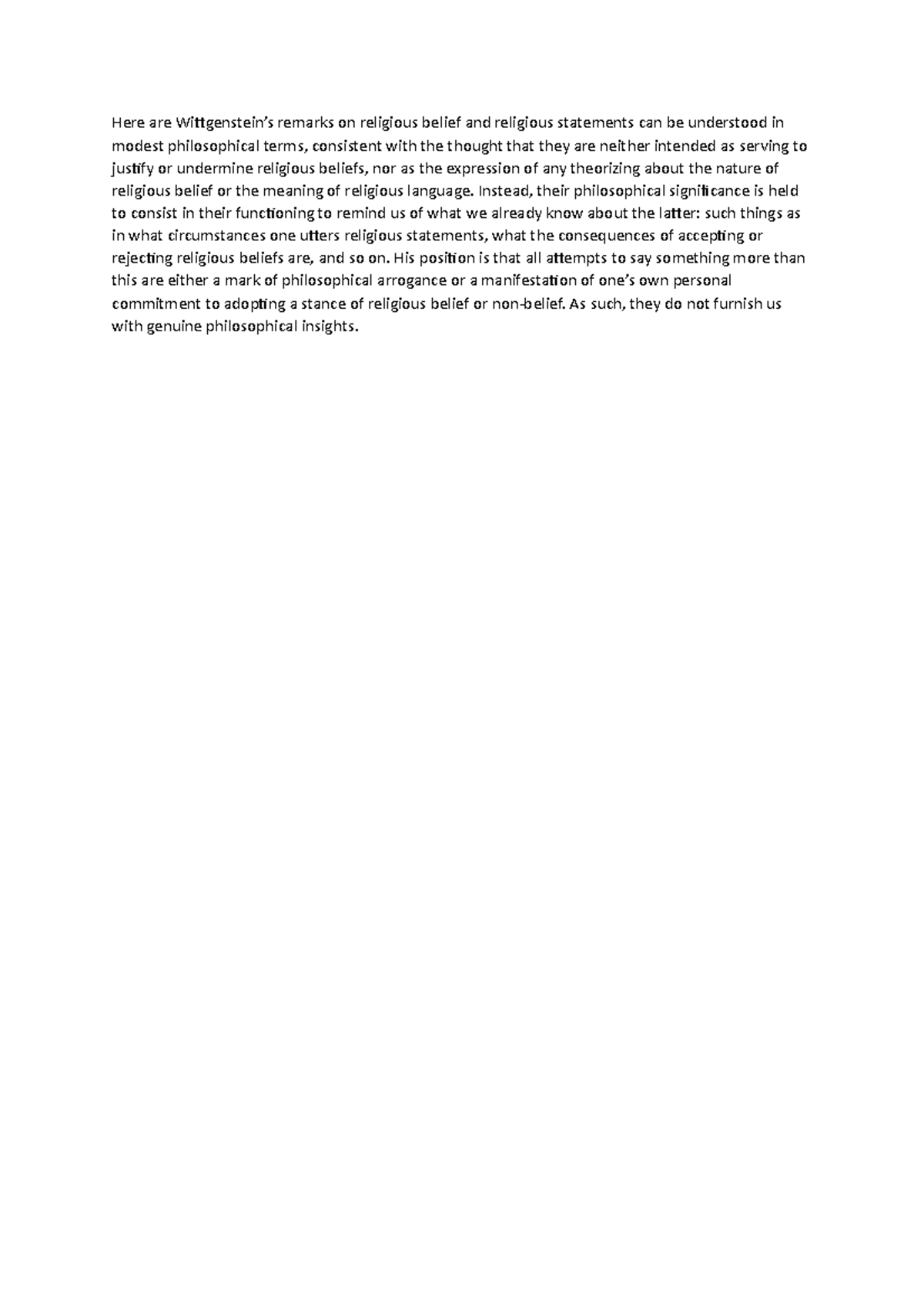 Document - Here are Wittgenstein’s remarks on religious belief and ...