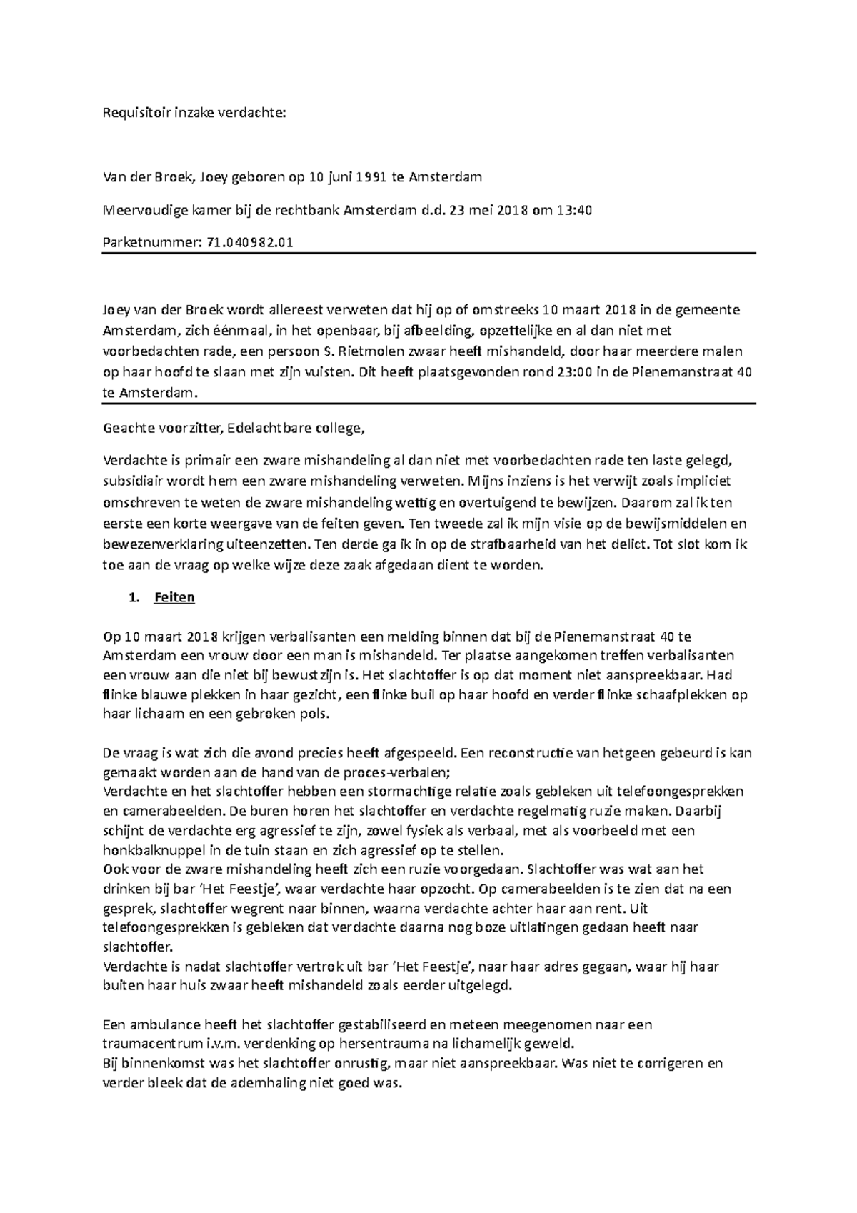 Requisitoir Voor Het Vak Strafrecht Voorbeeld - Requisitoir Inzake ...