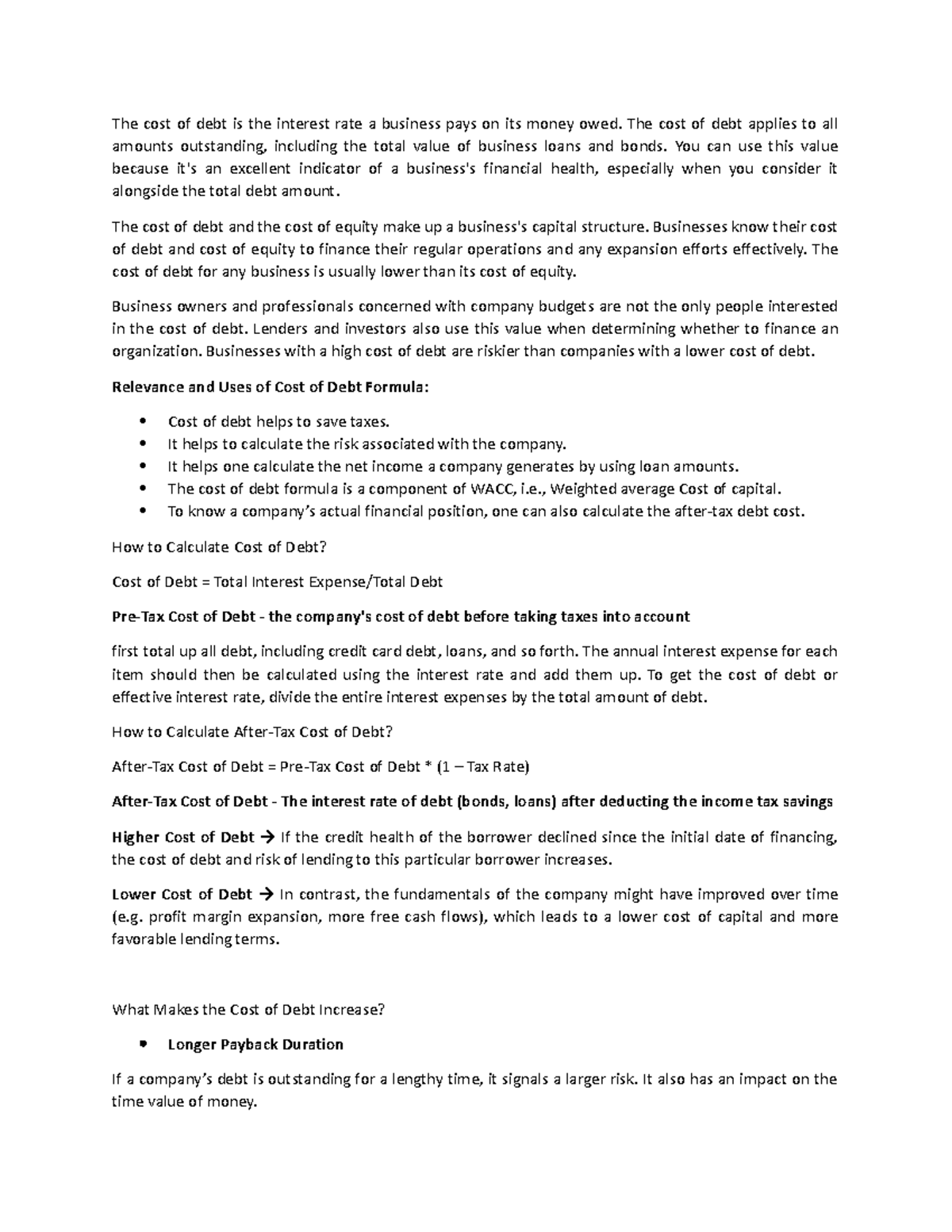 Cost of debt Script - Cost of Debt - The cost of debt is the interest ...