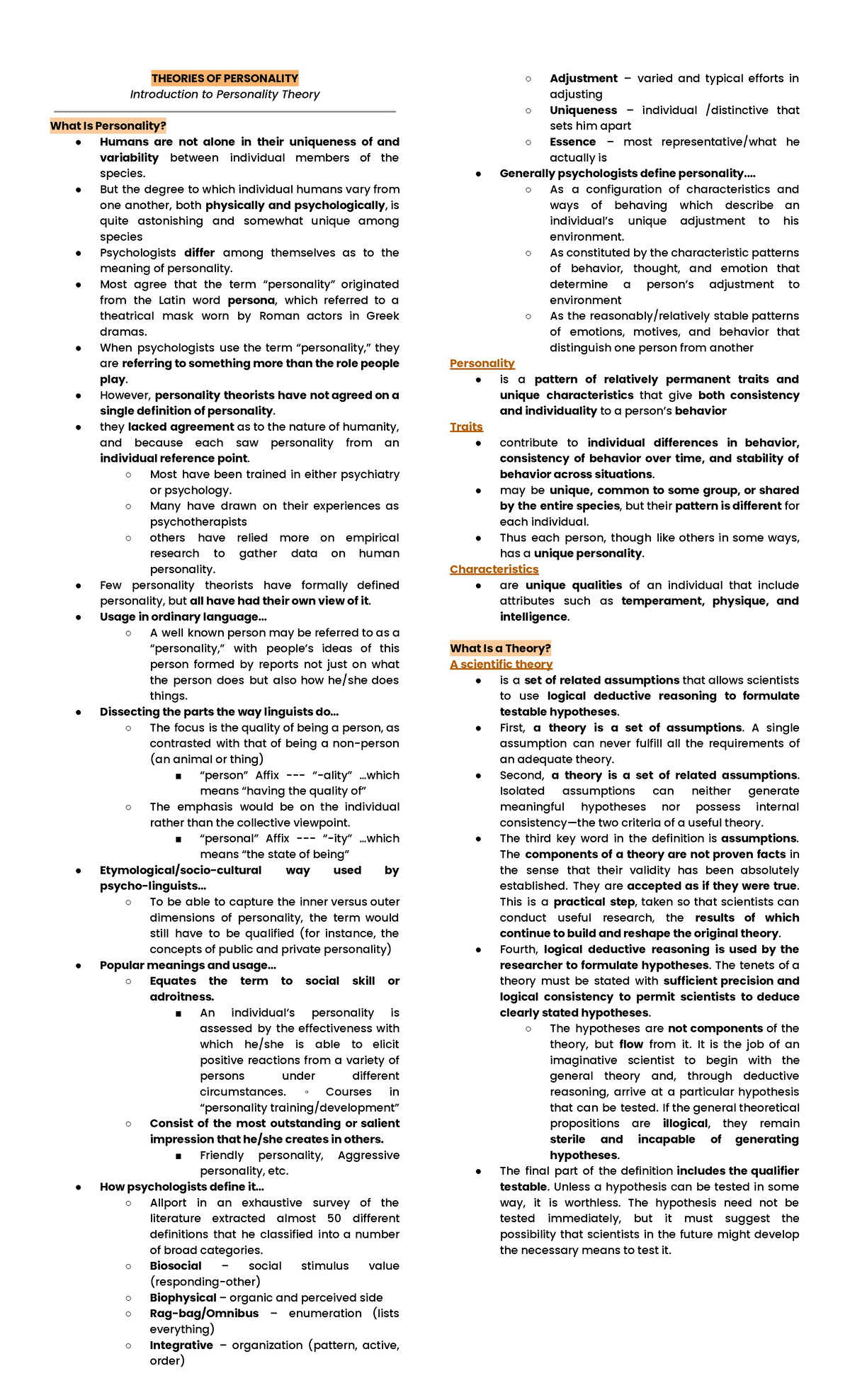 TOP WEEK 2 Introuction THEORIES OF PERSONALITY Introduction To