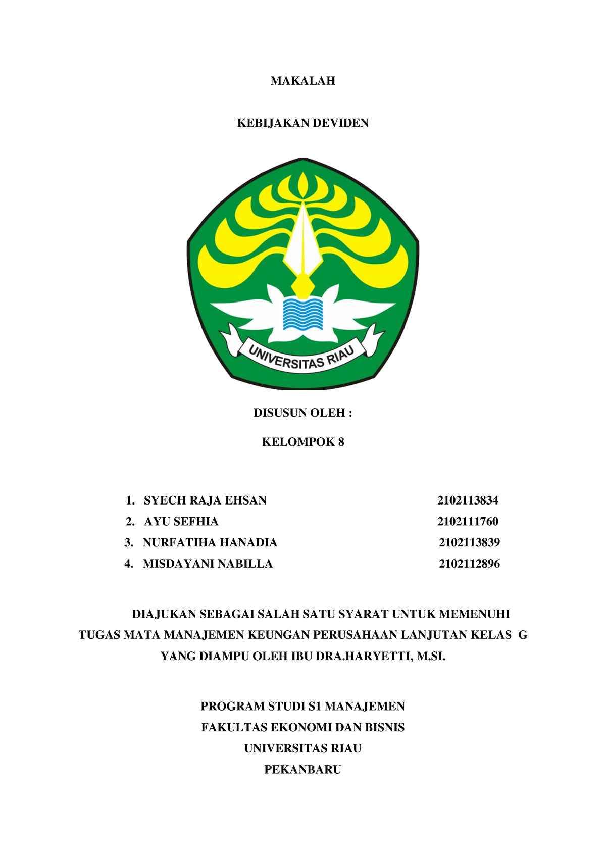 Makalah Kelompok 8 Manajemen Keuangan - MAKALAH KEBIJAKAN DEVIDEN ...