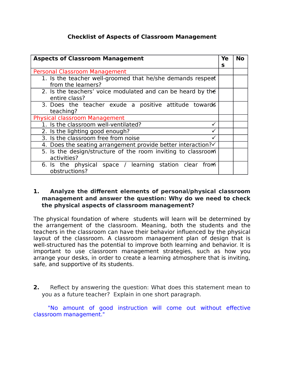 checklist-of-aspects-of-classroom-management-is-the-teacher-well