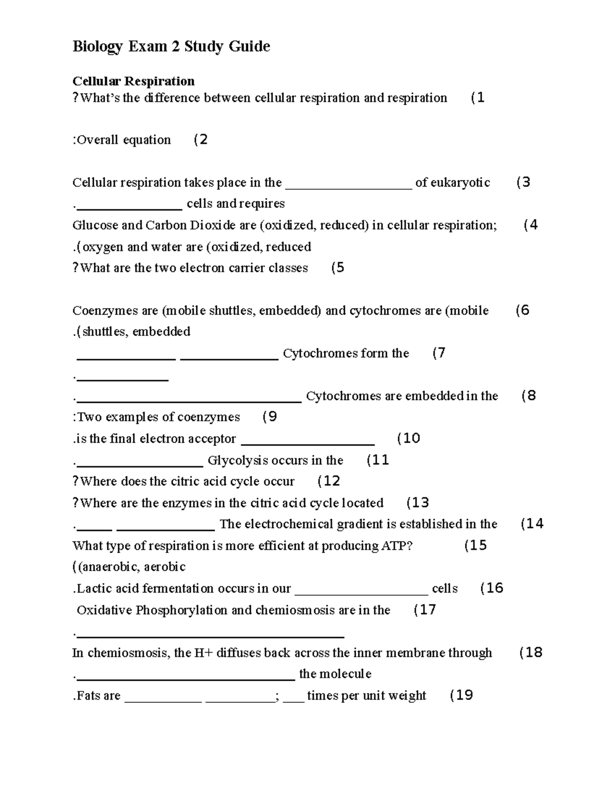 Exam 2 study guide - Cellular Respiration ?What’s the difference ...