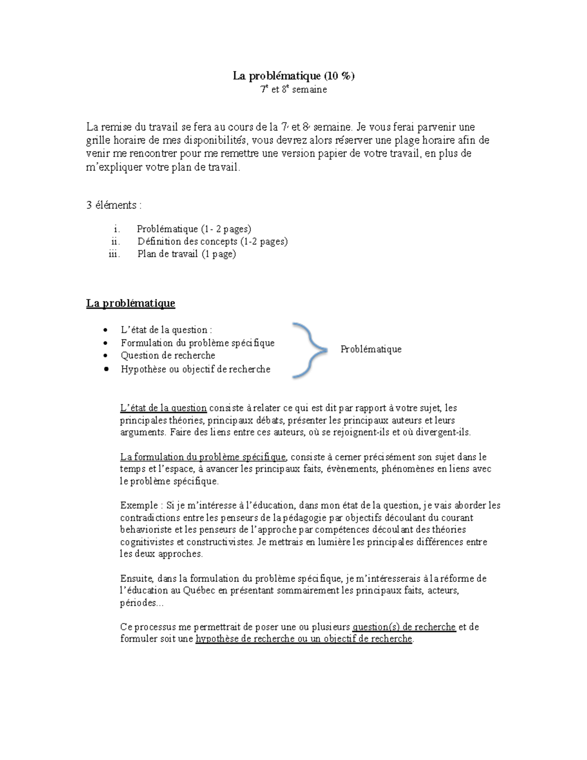 La problematique Je vous ferai parvenir une grille horaire de