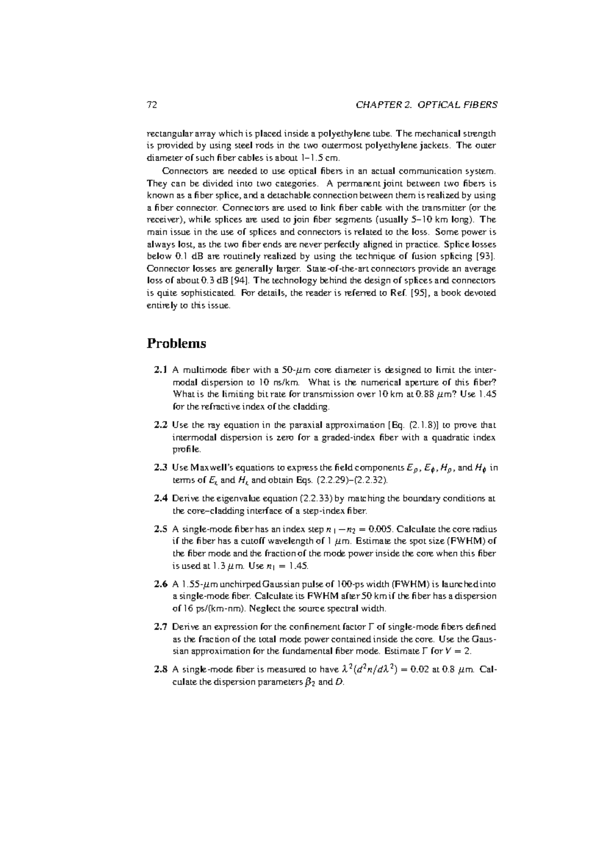 Fiber-Optic Communication Systems (15) - 72 CHAPTER 2. OPTICAL FIBERS ...