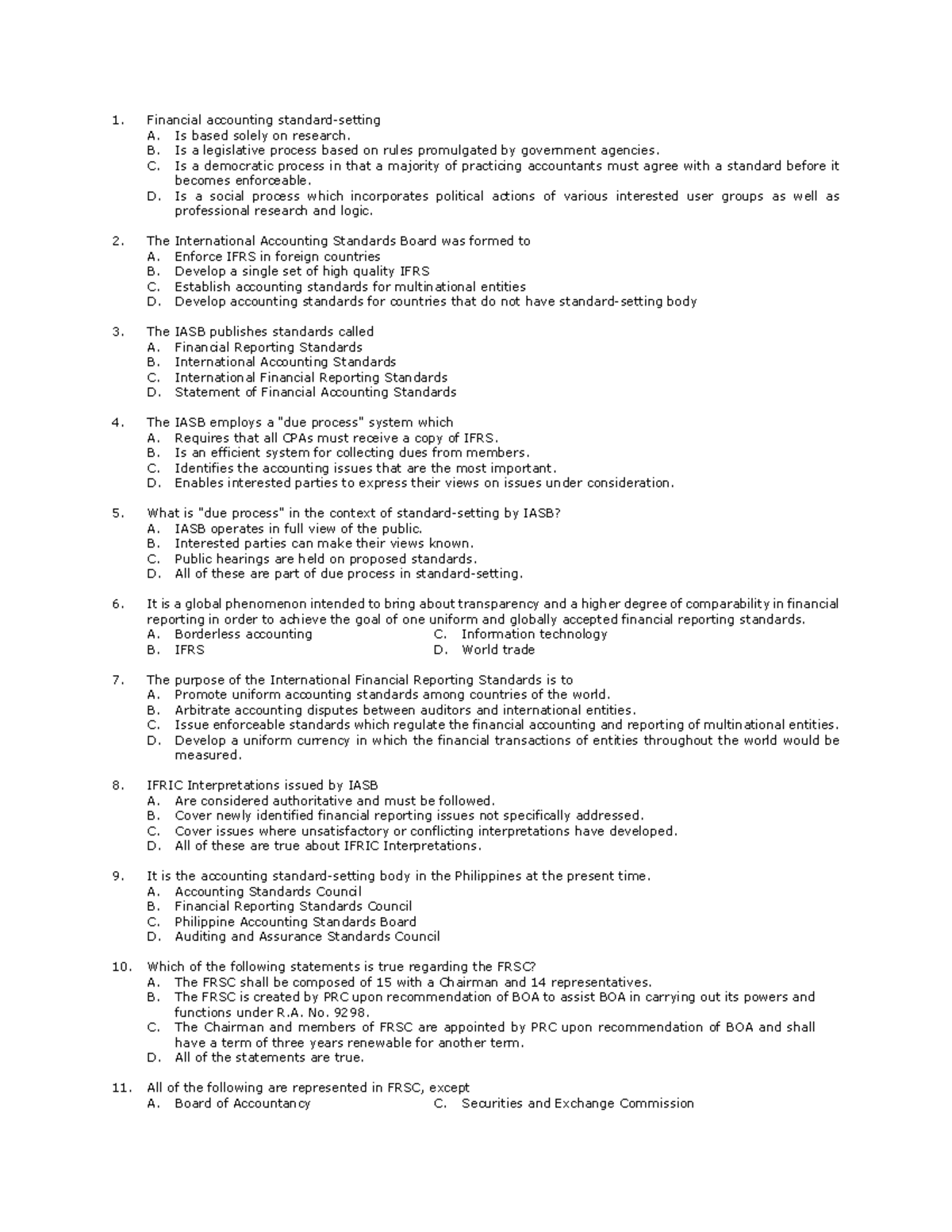 PFRSclass standing 2 U Financial accounting standardsetting A. Is