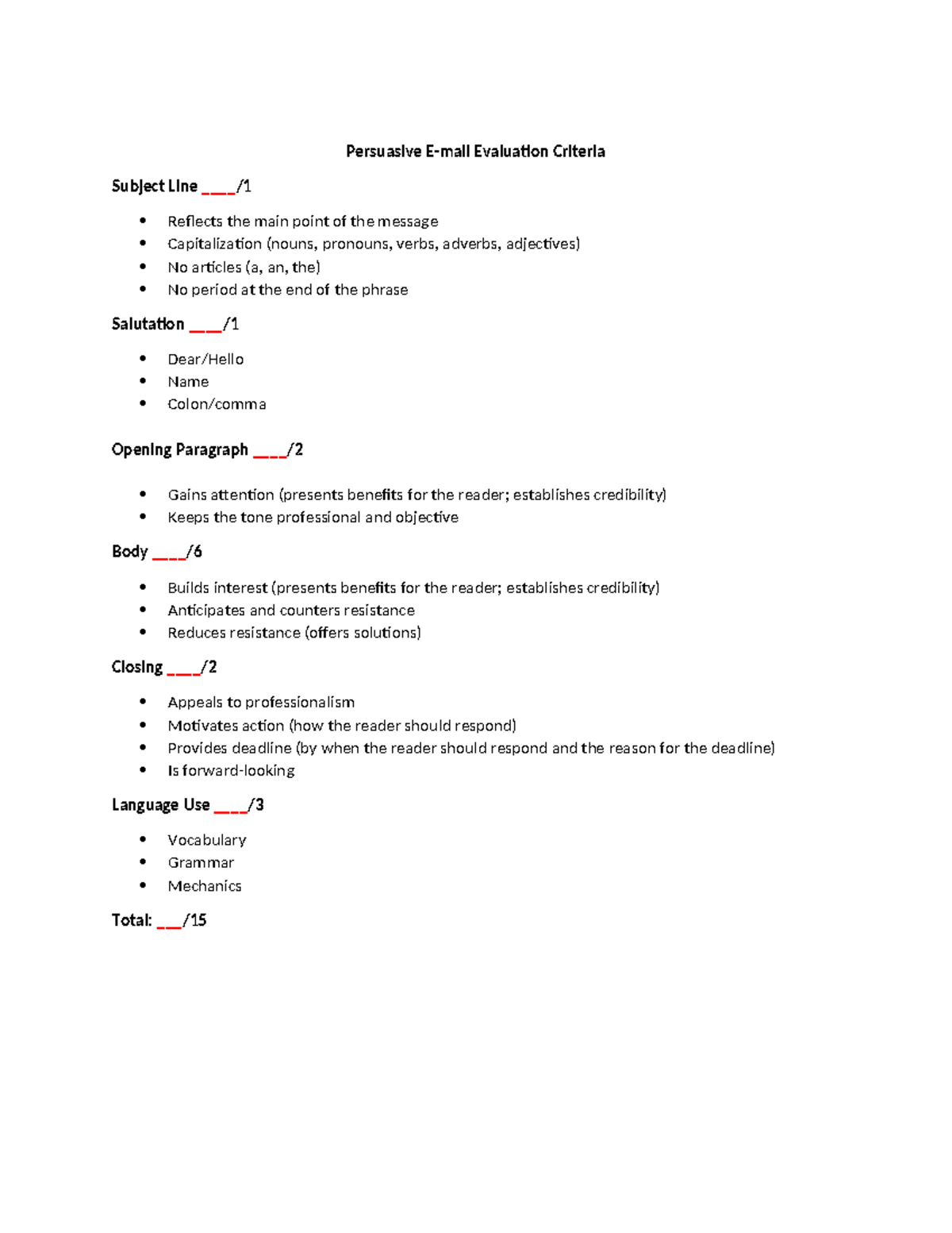 Persuasive Message Evaluation Criteria - Persuasive E-mail Evaluation ...