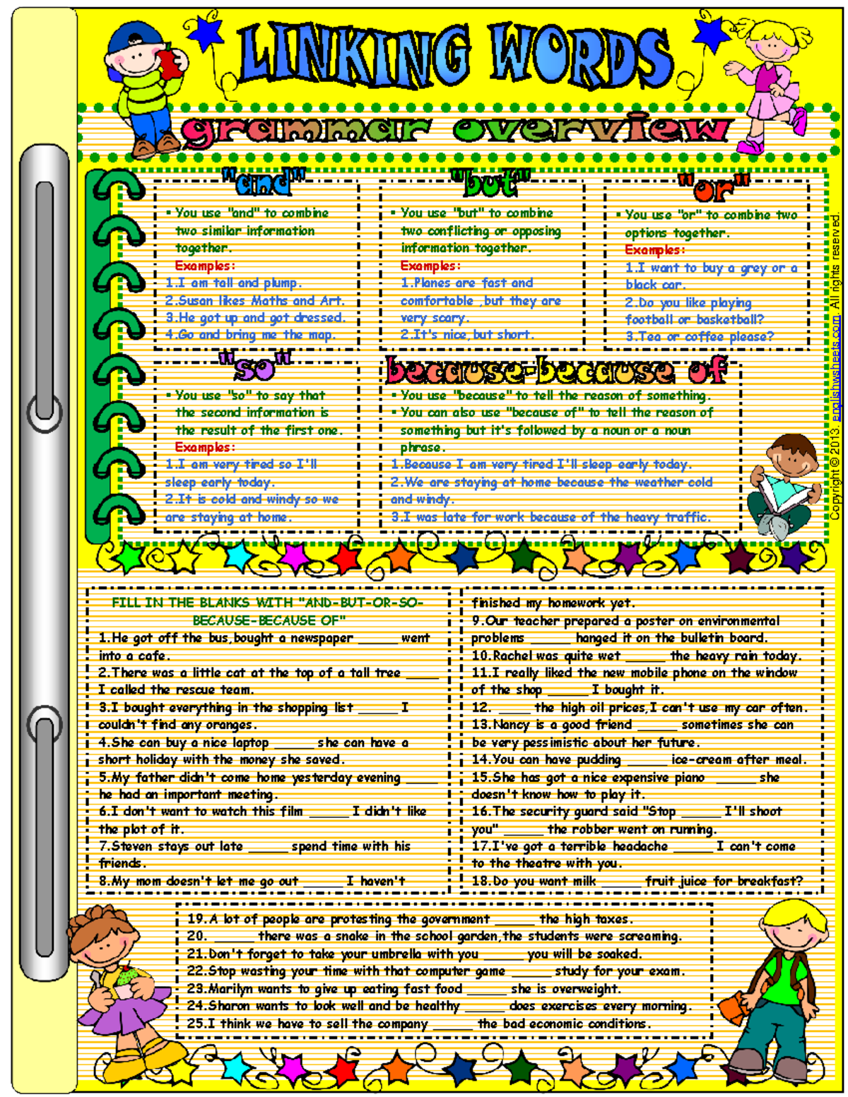 Linking Words 1 Good Lecture notes You use "and" to combine two