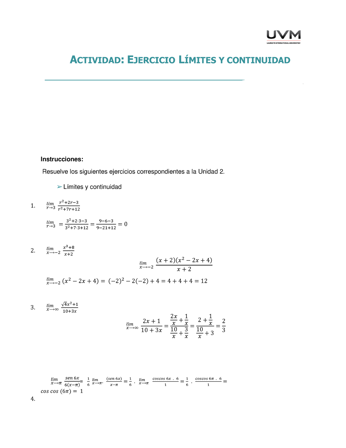 Calculo Act 1 Limites Y Continuidad Actividad Ejercicio LÍmites Y Continuidad Fecha 1211 2168