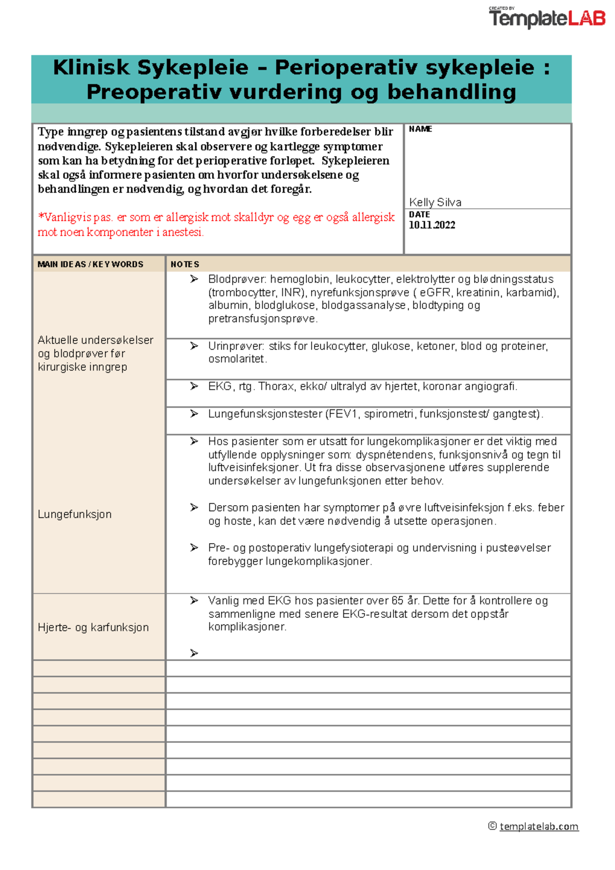 Klinisk Sykepleie - Perioperativ Preoperativ Vurdering Og Behandling ...