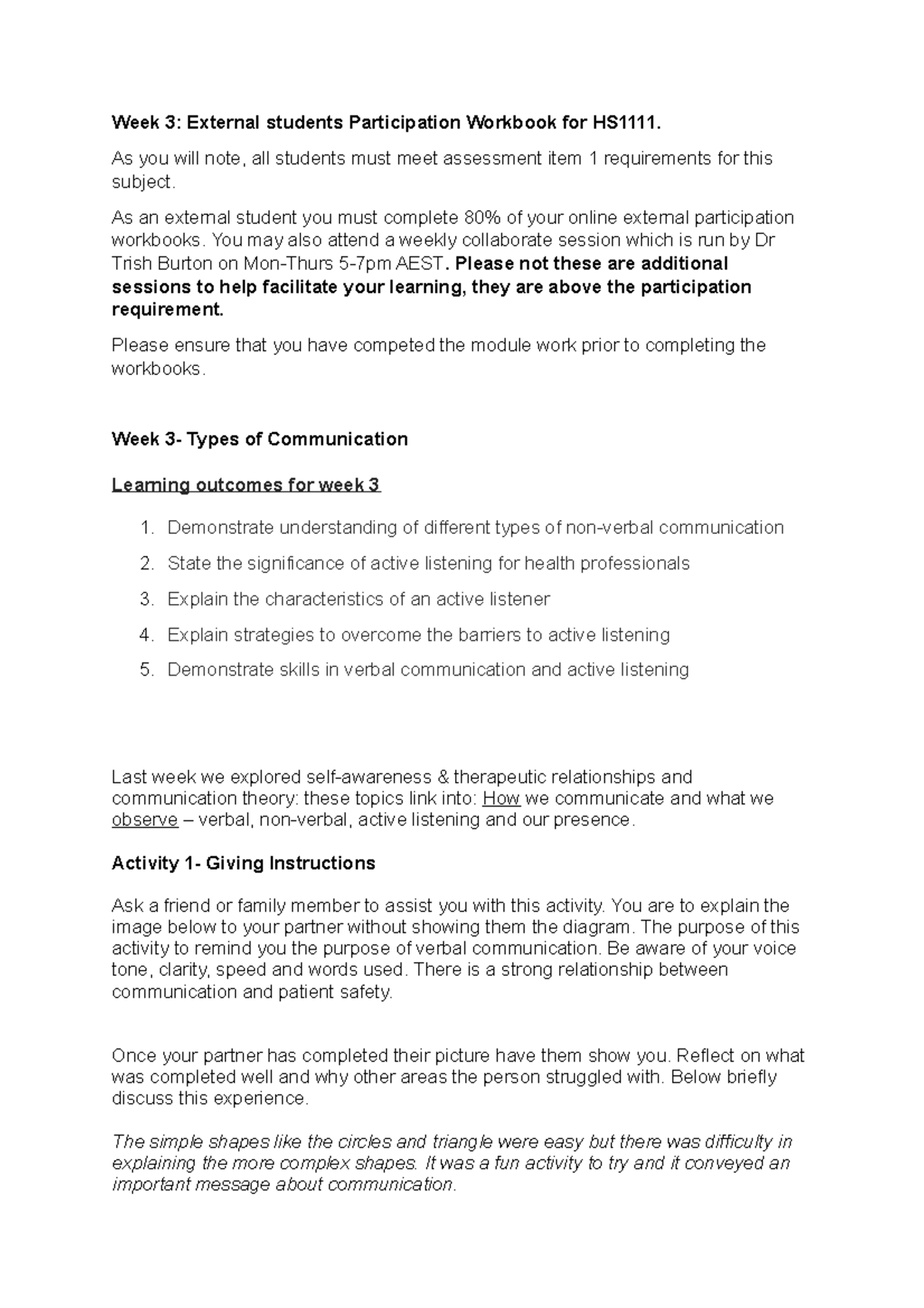 HS1111 Week3 Workbook - Week 3: External students Participation ...