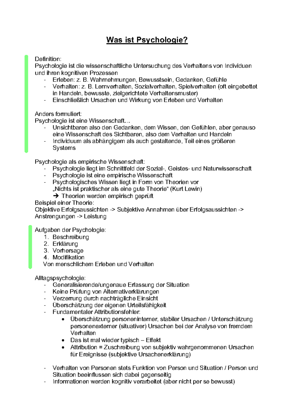 Psychologie Zusammenfassung - ####### Was Ist Psychologie? Definition ...