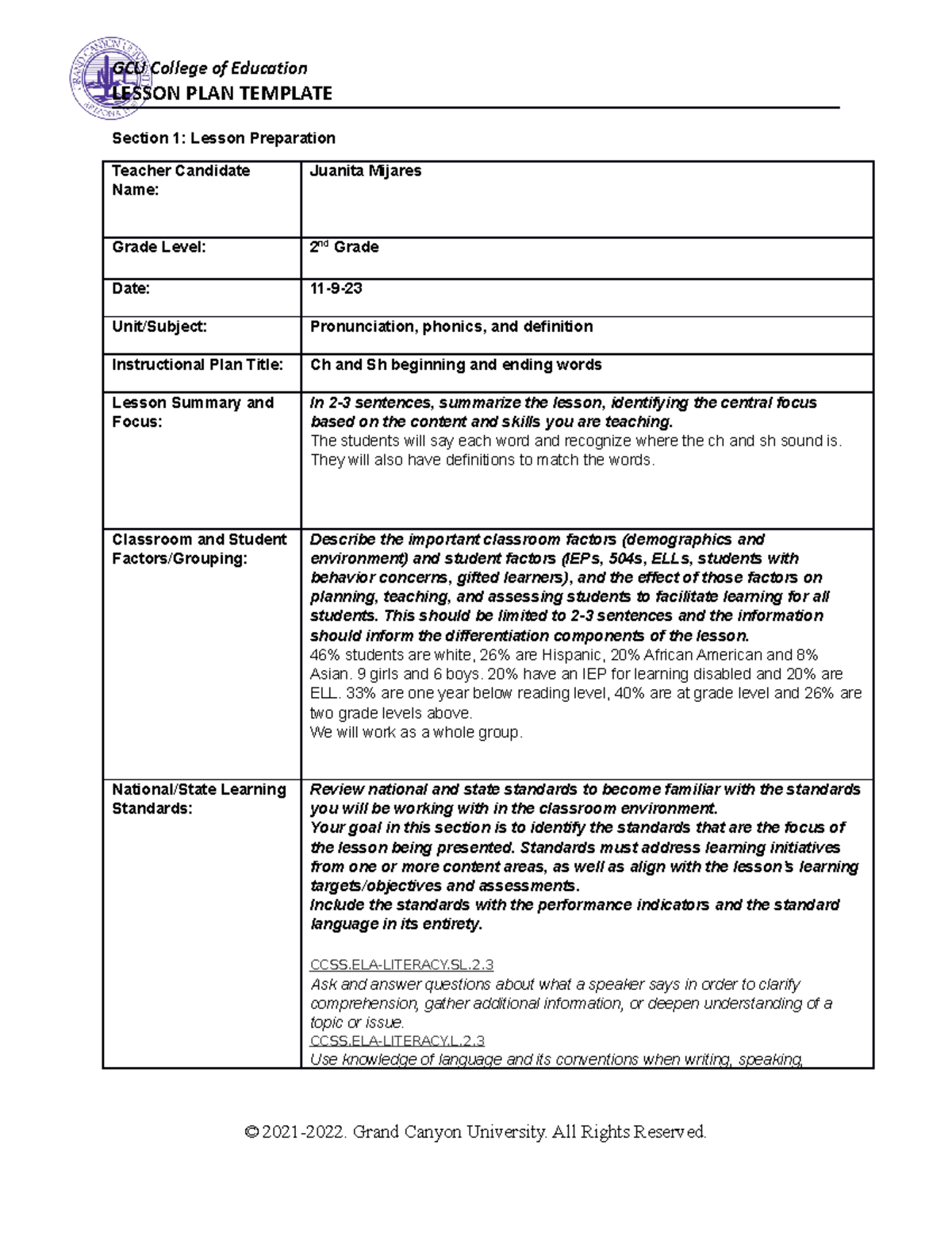 Listening and Speaking COE Lesson Plan - LESSON PLAN TEMPLATE Section 1 ...