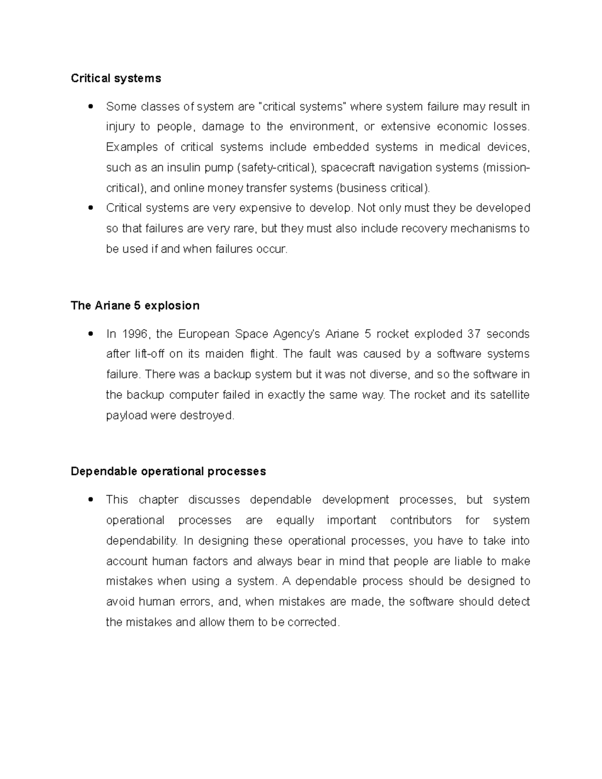 Critical systems - Critical systems Some classes of system are ...