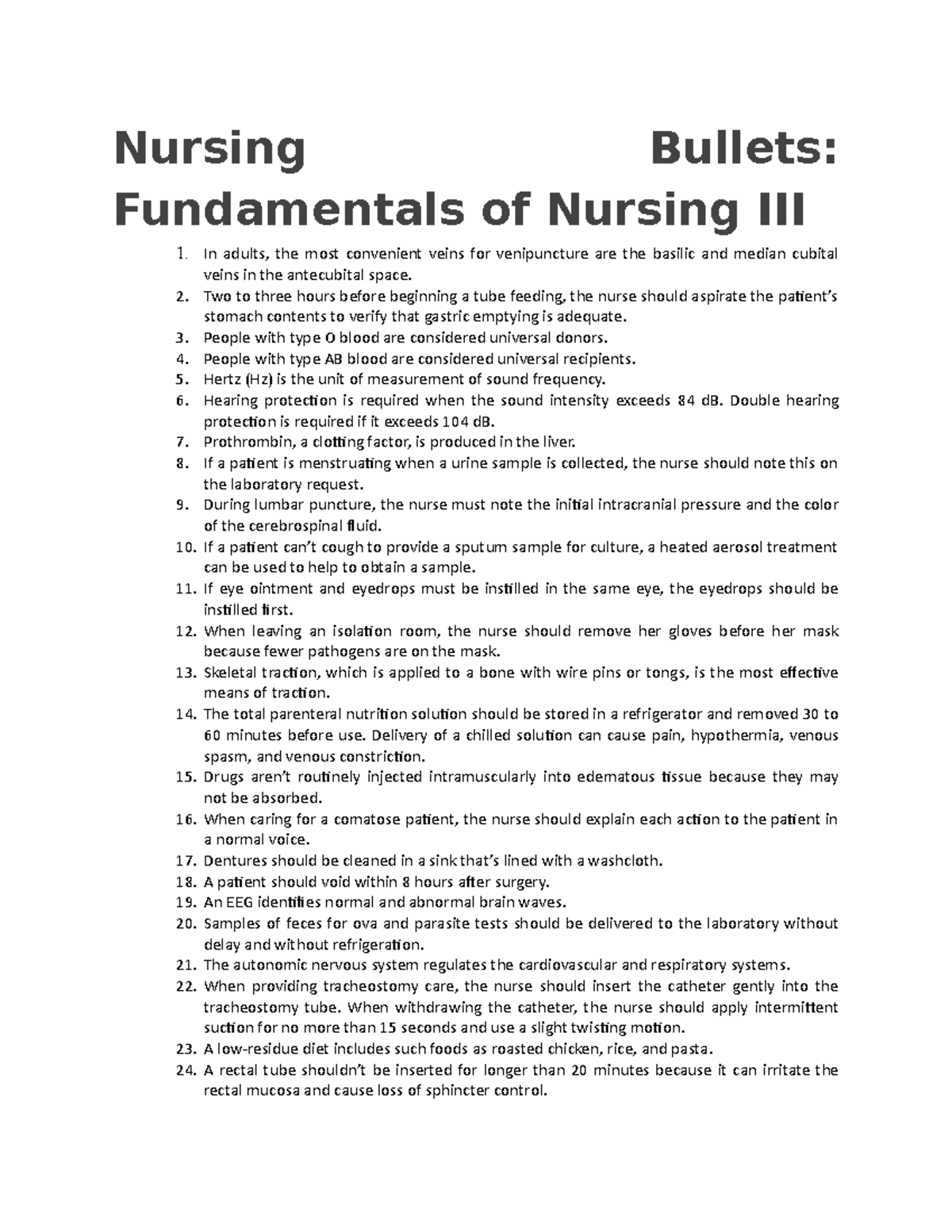 Fundamentals of Nursing 3 Bullets - Nursing Bullets: Fundamentals of ...