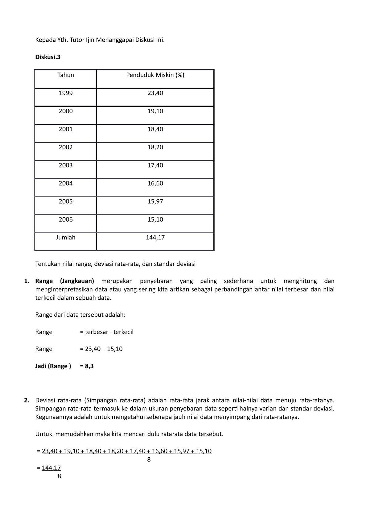 Diskusi 3 Statistik Sosial ISIP4215 - Kepada Yth. Tutor Ijin ...