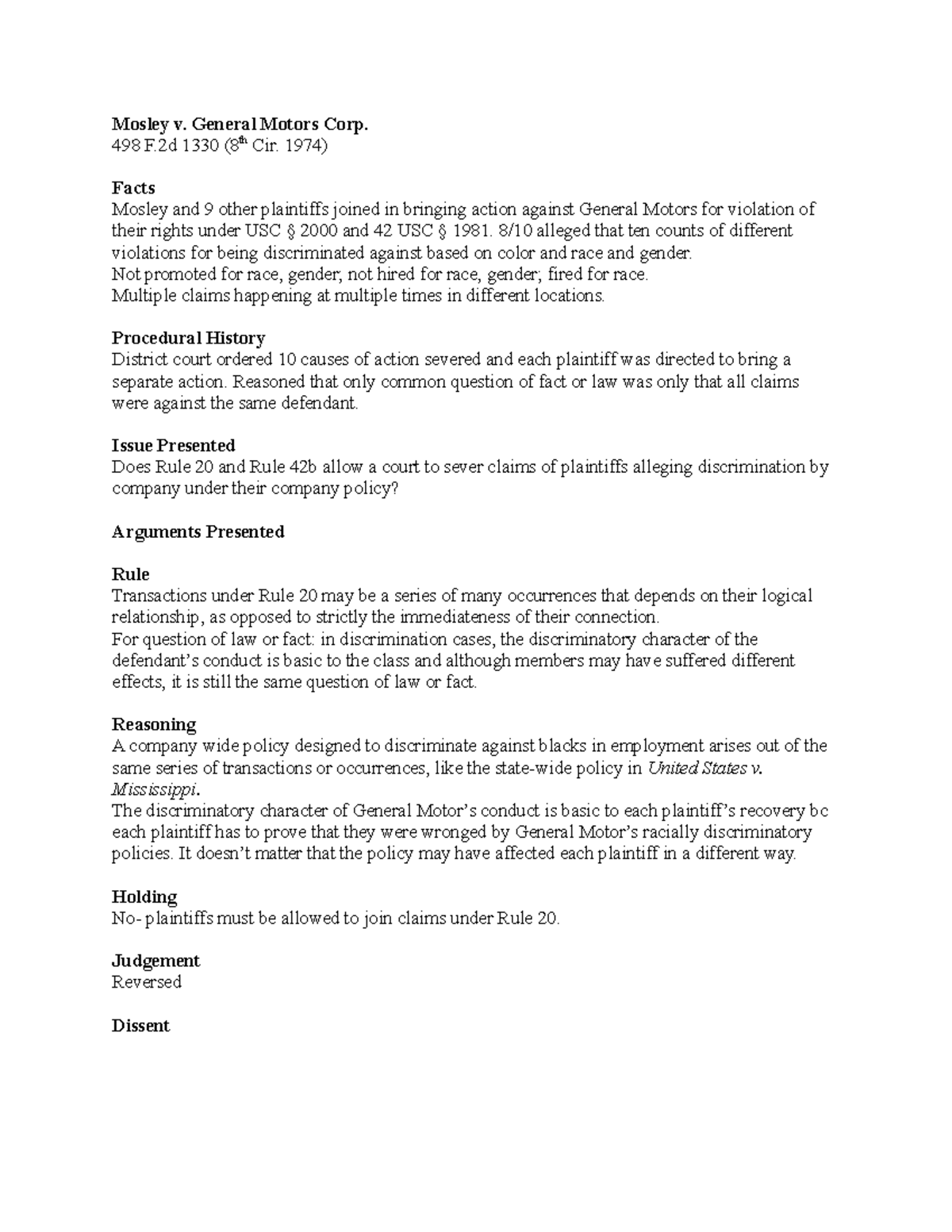 Mosley v General Motors Corp. Mosley v. General Motors Corp. 498 F