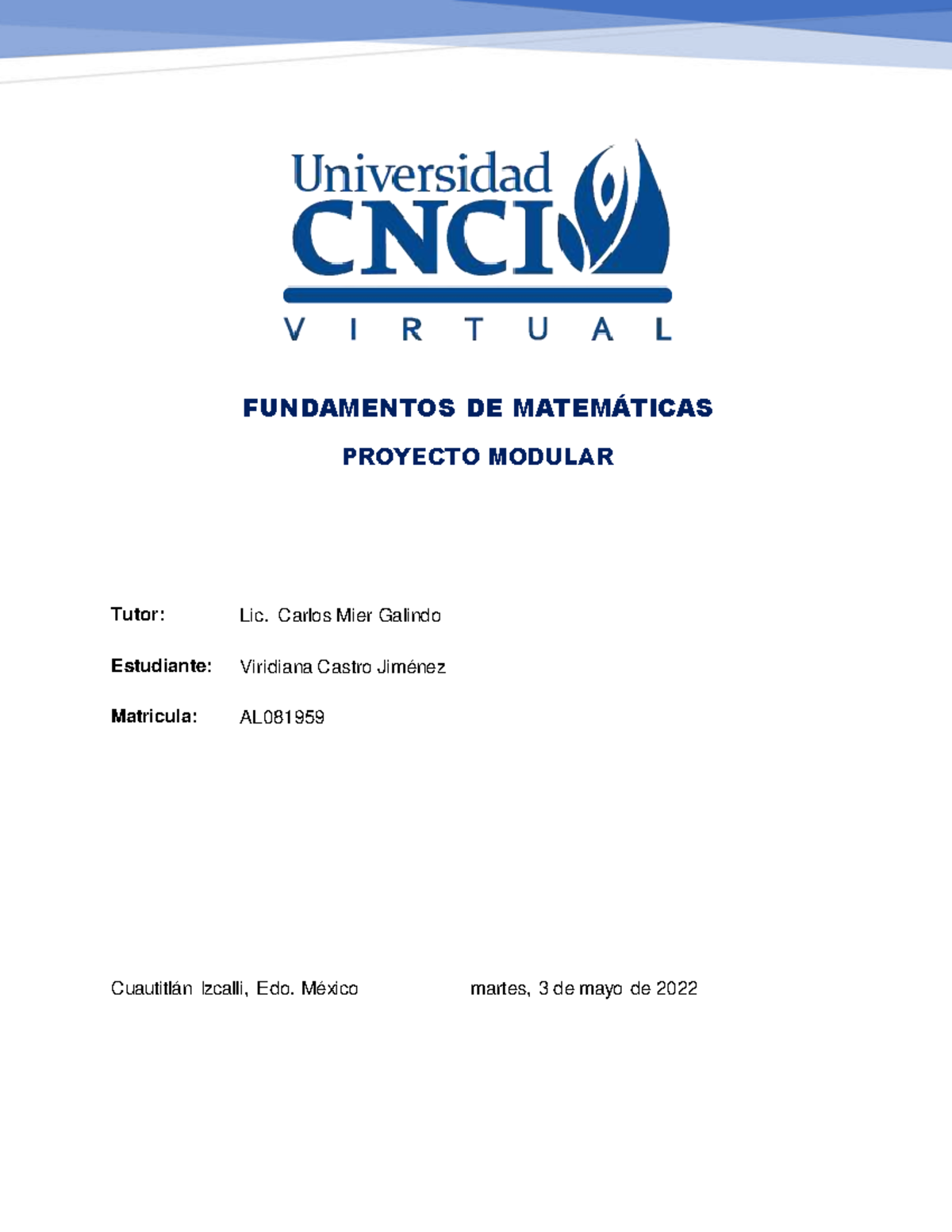 Proyecto Modular - cnci - FUNDAMENTOS DE MATEM¡TICAS PROYECTO MODULAR ...