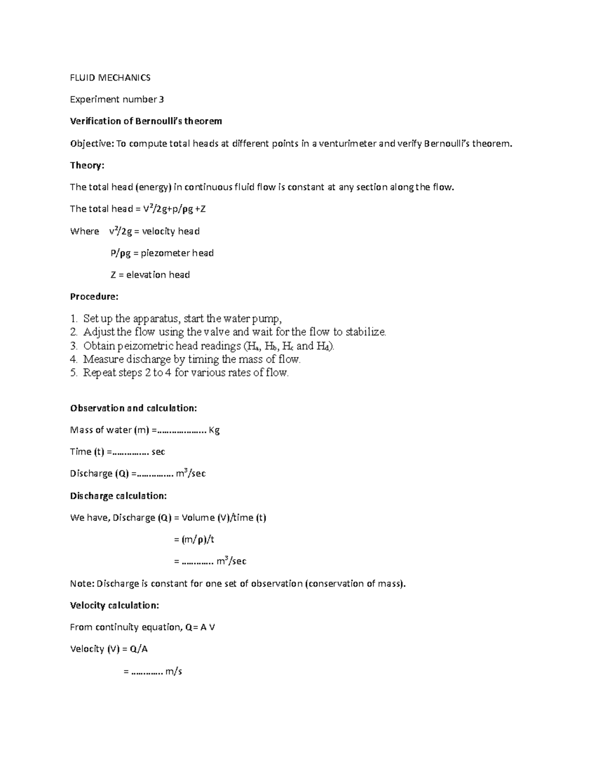 Fluid Mechanics 3 - Easy for your study - FLUID MECHANICS Experiment ...