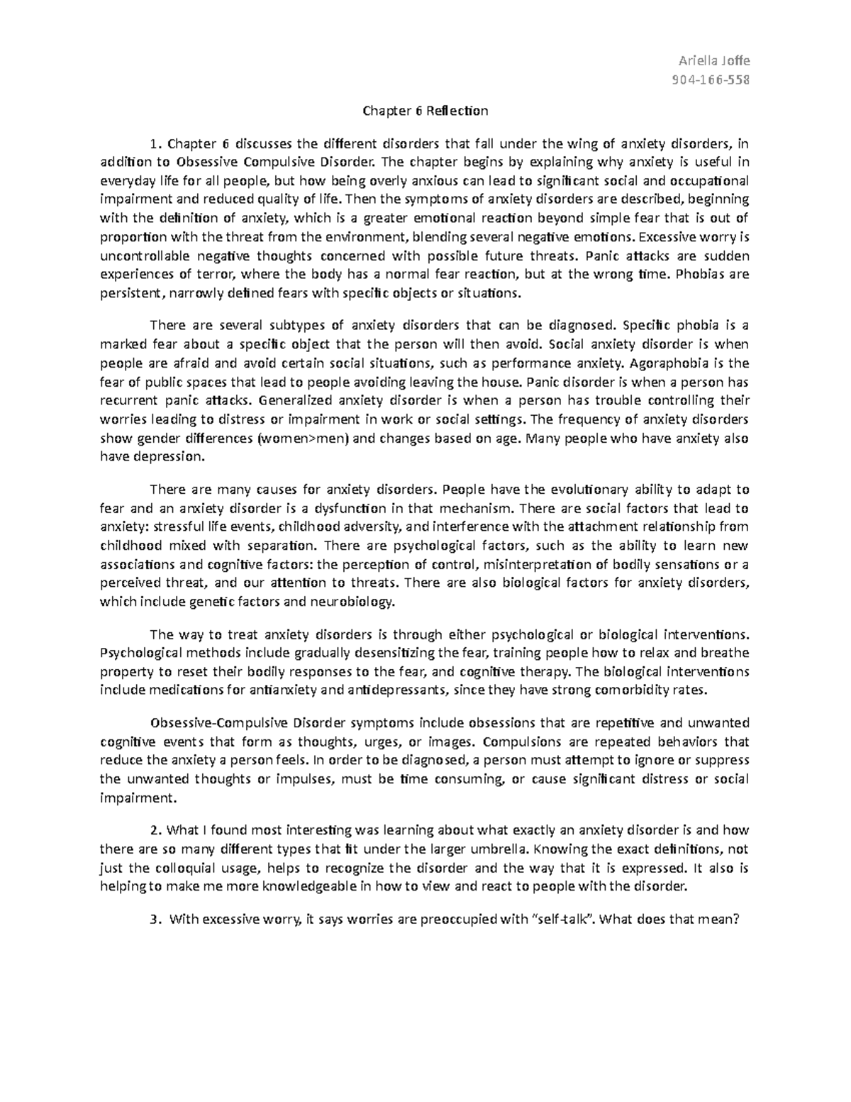 Chapter 6 Reflection - Ariella Joffe 904-166- Chapter 6 Reflection ...