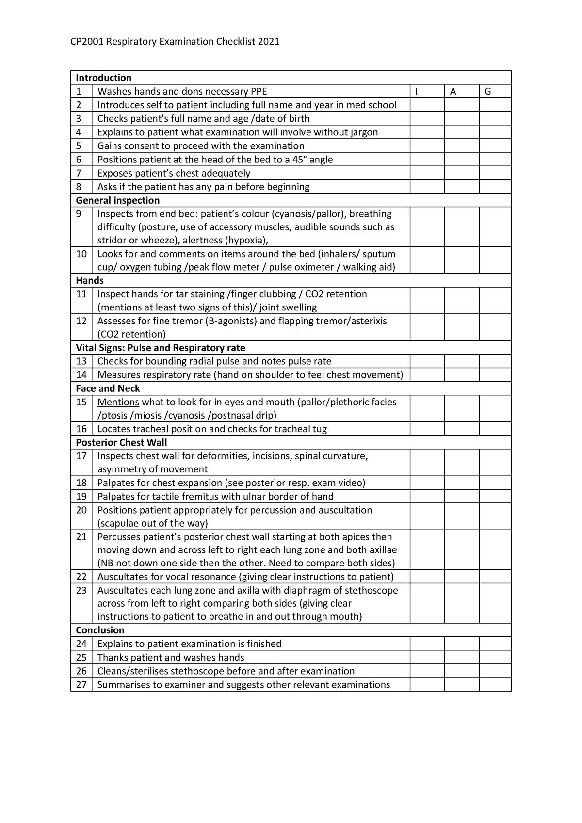 CP2001 Respiratory Examination Checklist 2022 - exam video) 19 Palpates ...