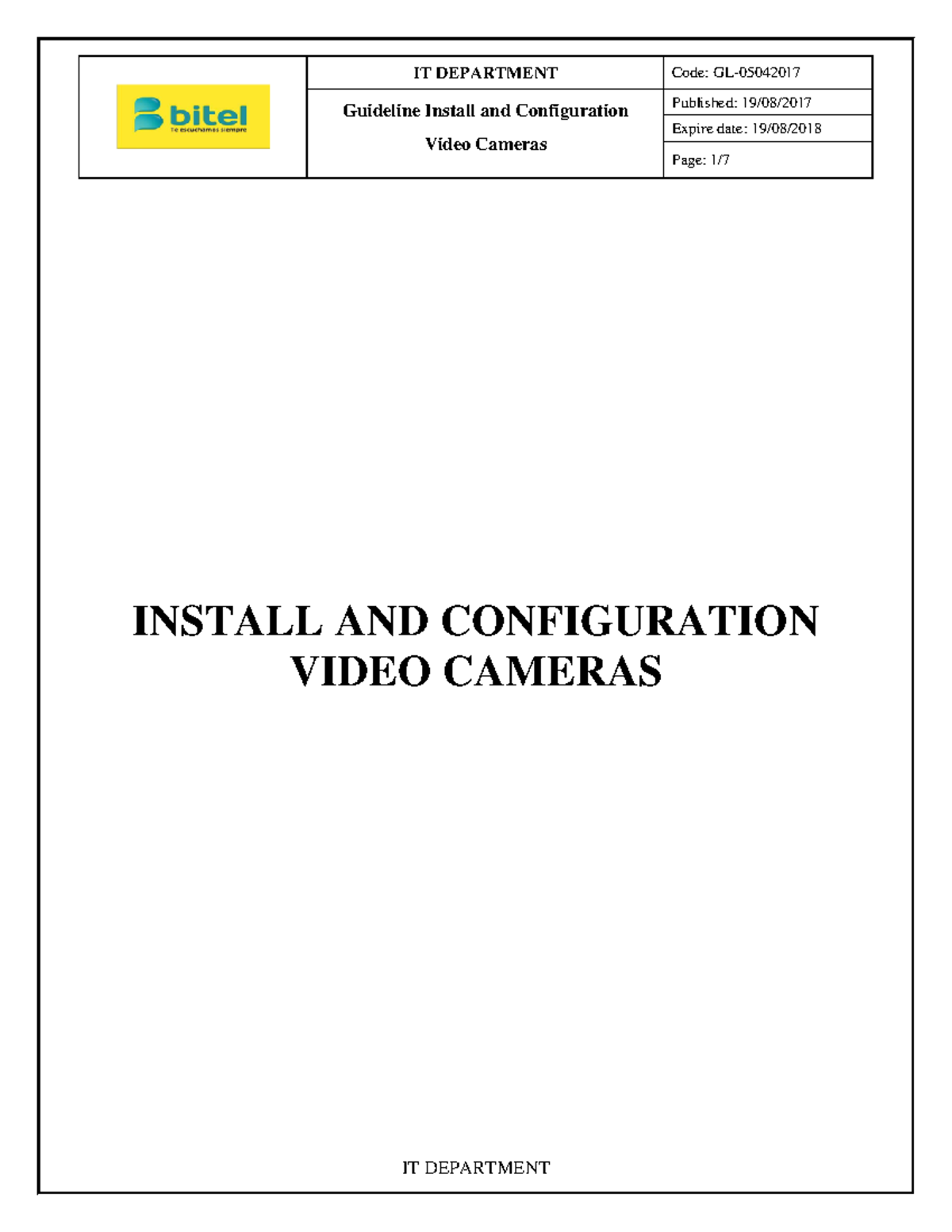 Guideline Install Cameras - Guideline Install and Configuration Video ...