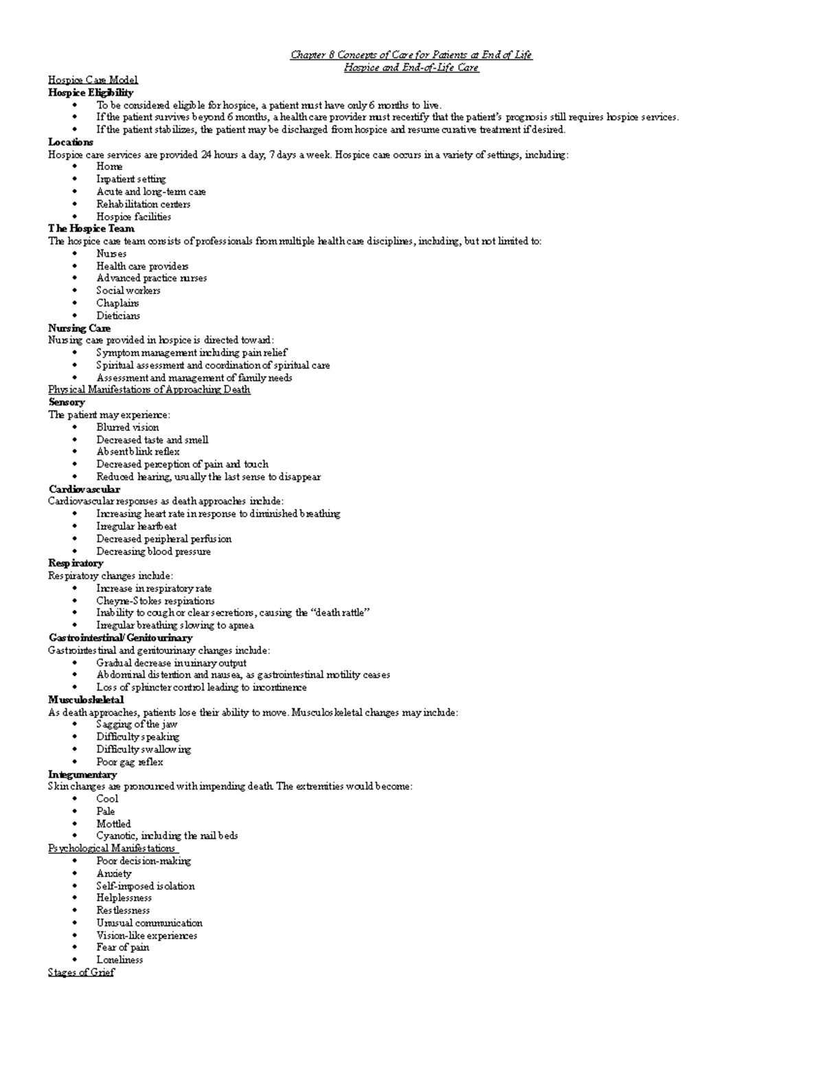 NCA II Week 1 Sherpath - Chapter 8 Concepts Of Care For Patients At End ...