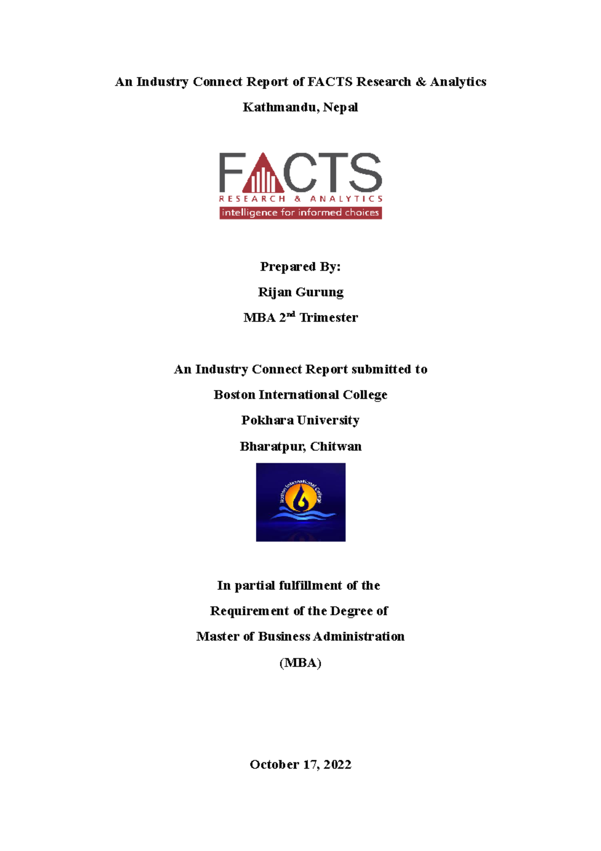 An Industry Connect Report of Facts Research & Analytics - An Industry ...