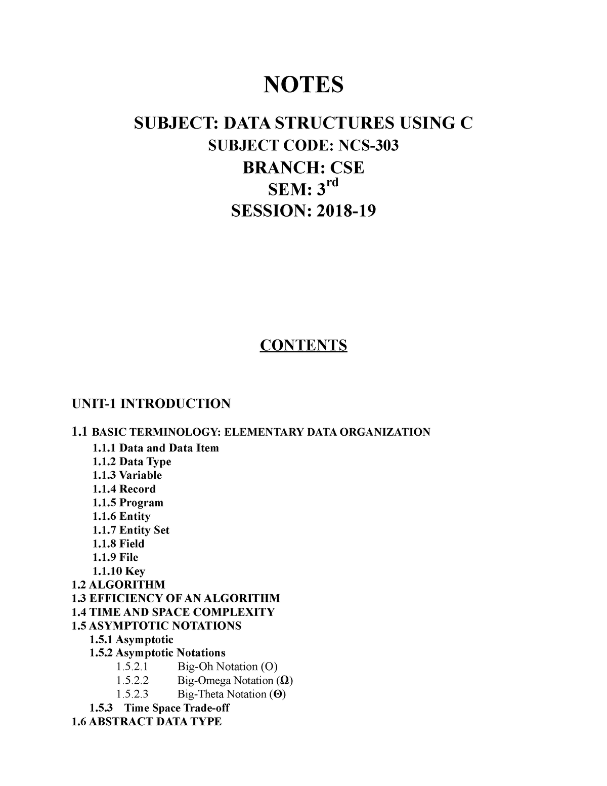 Data Structure Notes - NOTES SUBJECT: DATA STRUCTURES USING C SUBJECT ...