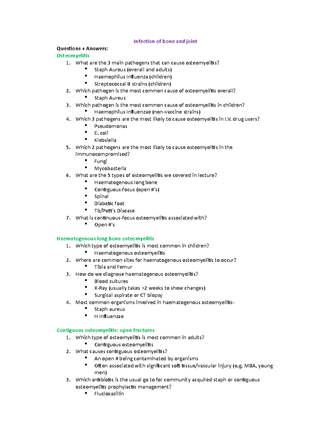 Infection of bone and joint Infection of bone and joint Questions